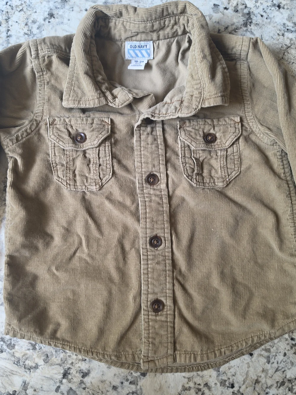 Vintage Y2K Old Navy Tan Corduroy Long Sleeve Shirt - 18-24 Months